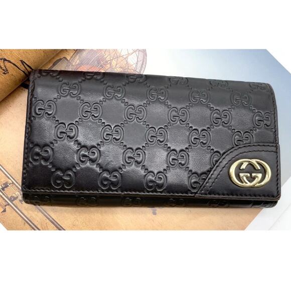 Auth Gucci Guccissima Black Leather Bi-fold Long Wallet W/Box - Picture 1 of 15